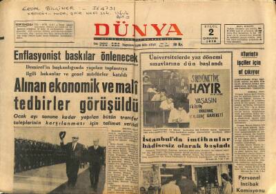 Dünya Gazetesi 2 Eylül 1970 - İstanbulda İmtihanlar Hadisesiz Olarak Başladı GZ87515 - 1