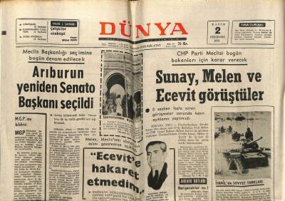 Dünya Gazetesi 2 Kasım 1972 - Arıburun Yeniden Senato Başkanı Seçildi GZ61082 - 1