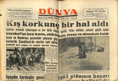 Dünya Gazetesi 2 Mart 1963 - İstanbulda Kış Korkunç Bir Hal Aldı GZ61144 - 1