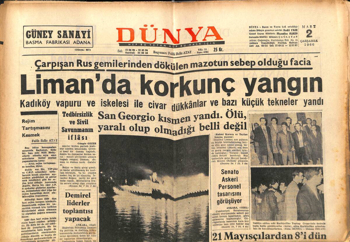 Dünya Gazetesi 2 Mart 1966 - Demirel Liderler Toplantısı Yapacak - Fenerbahçe, Beşiktaş'ın Şampiyon Olmasını İstiyor GZ150828 - 1