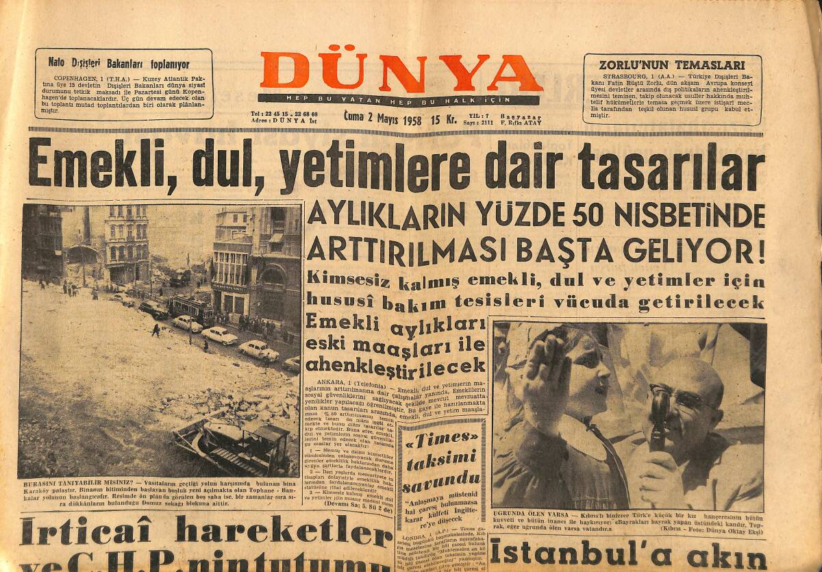Dünya Gazetesi 2 Mayıs 1958 - İstanbul'a Akın Nasıl Önlenecek - Adnan Menderes Dün Yeni Delhi'ye Geçti GZ152225 - 1