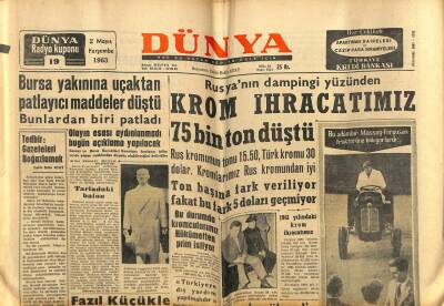 Dünya Gazetesi 2 Mayıs 1963 - Krom İhracatımız 75 Bin Ton Düştü GZ59980 - 2