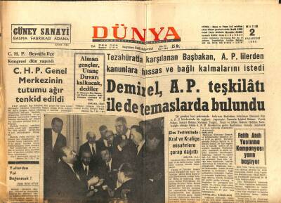 Dünya Gazetesi - 2 Mayıs 1966 - Demirel AP Teşkilatı İle Temaslarda Bulundu GZ111022 - 1