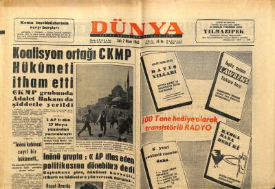 Dünya Gazetesi 2 Nisan 1963 - CKMP Hükümeti İtham Etti GZ68016 - 1