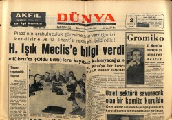 Dünya Gazetesi 2 Nisan 1965 - H.Işık Meclise Bilgi Verdi.Kıbrısta Oldu Bittilere İzin Vermeyeceğiz GZ59884 - 2