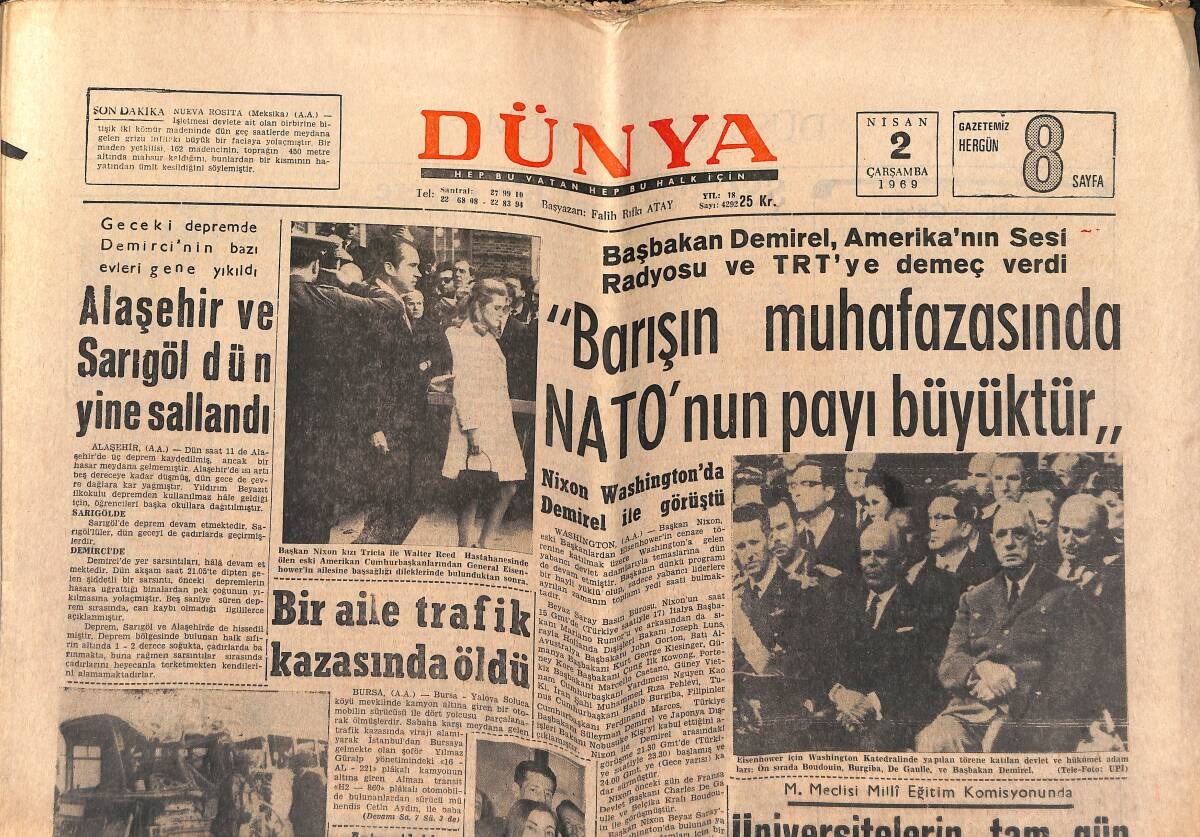 Dünya Gazetesi 2 Nisan 1969 - Barışın Muhafazasında NATO'nun Payı Büyüktür - Kızıl Çin, Rus Teklifini Reddetti GZ151070 - 1