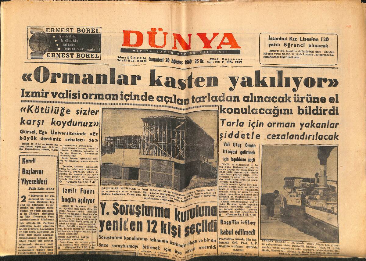 Dünya Gazetesi 20 Ağustos 1960 - Powers 10 Yıla Mahkum Oldu - Kumkapı'da İki Ev Çöktü GZ150848 - 1