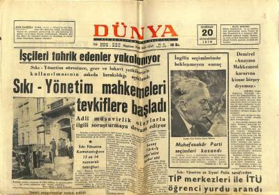 Dünya Gazetesi 20 Haziran 1970 - Sıkı Yönetim Mahkemesi Tutuklamalara Başladı GZ68292 - 1