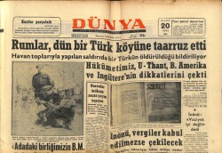 Dünya Gazetesi 20 Mart 1964 - Rumlar Dün Bir Türk Köyüne Taarruz Etti GZ68171 - 1