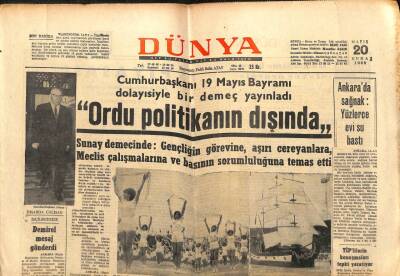 Dünya Gazetesi - 20 Mayıs 1966 - Cumhurbaşkanı Sunay Ordu Politikanın Dışında GZ111029 - 1