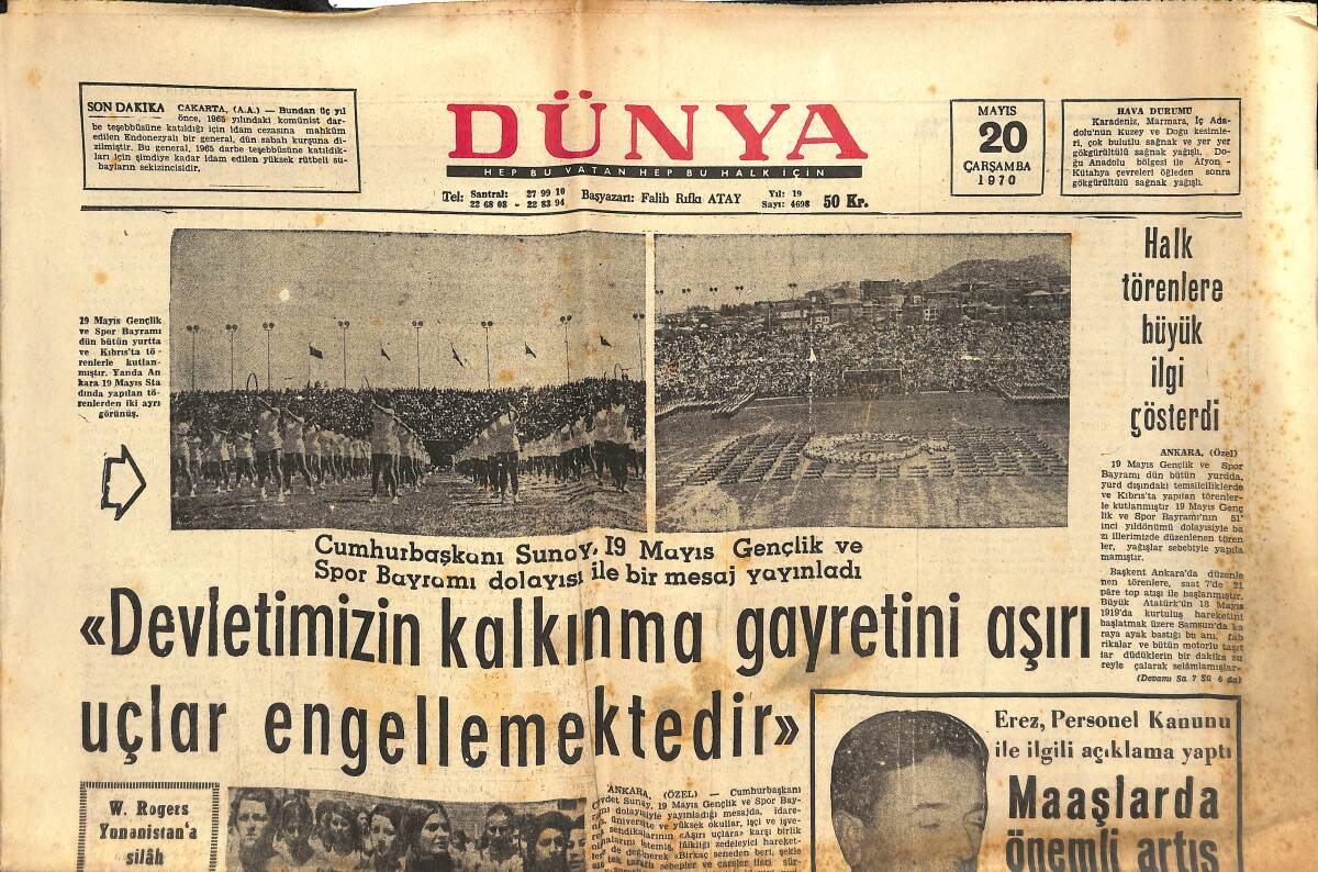 Dünya Gazetesi 20 Mayıs 1970 - Romanya Ve Macaristan'da Su Baskını - Balkan Boks Şampiyonası GZ134117 - 1