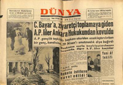 Dünya Gazetesi 20 Ocak 1963 - Celal Bayara Ziyaretçi Toplamaya Giden APliler Ankara Hukuktan Kovuldu GZ68092 - 1