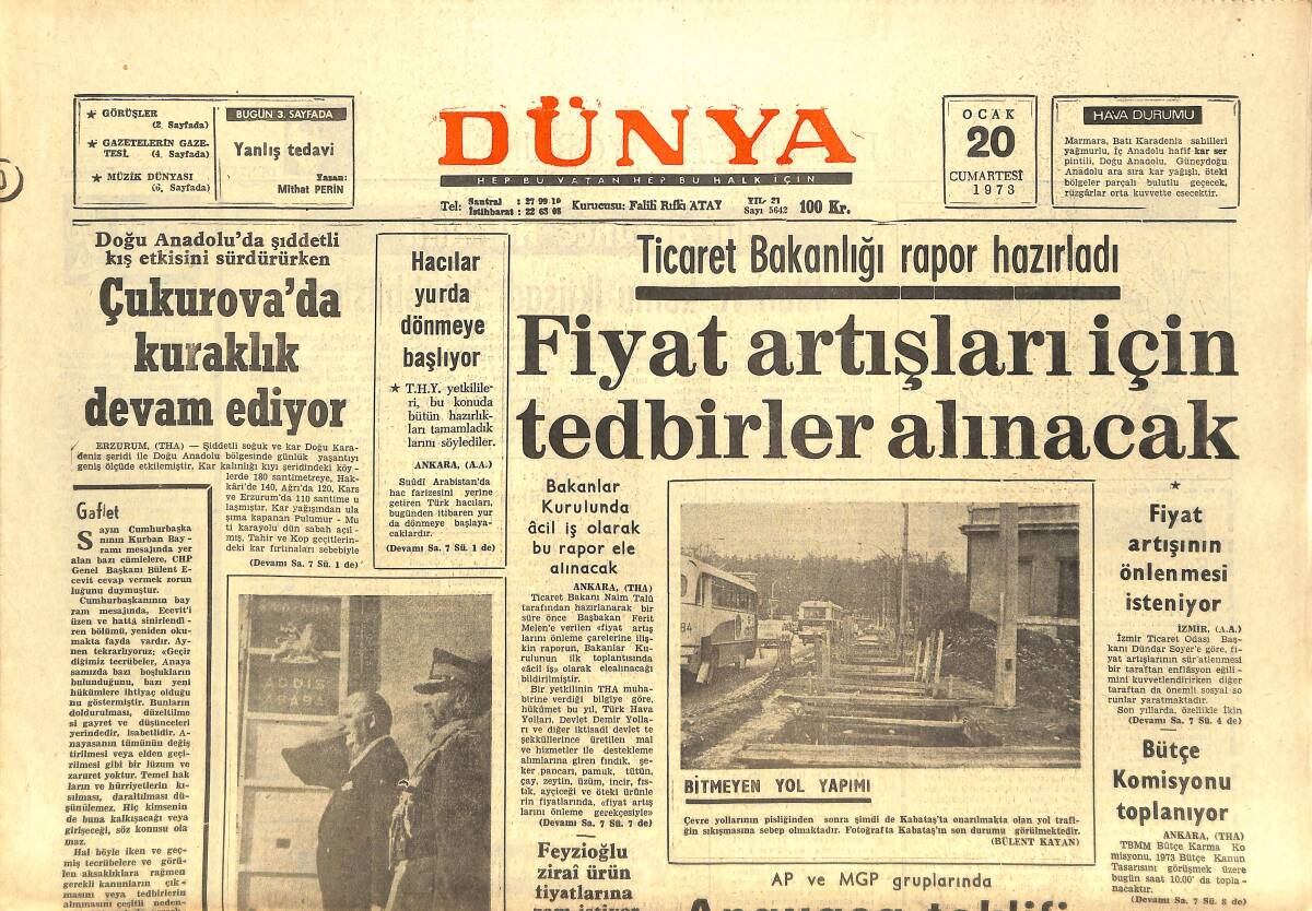 Dünya Gazetesi 20 Ocak 1973 - Mick Jagger, John Lennon Bir Arada - Nana Mouskouri Ruhi Depresyon Geçiriyor - Black Sabbath GZ142786 - 1
