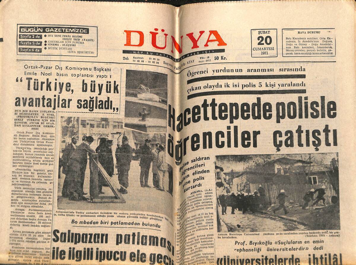 Dünya Gazetesi 20 Şubat 1971 - Ayla Dikmen Plak Doldururken Görülüyor - Kaçak Türk İşçileri İade Edilmeyecekler GZ143371 - 1