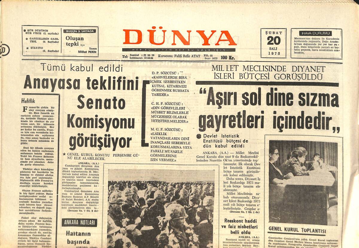 Dünya Gazetesi 20 Şubat 1973 - Fraizer Konuştu 
