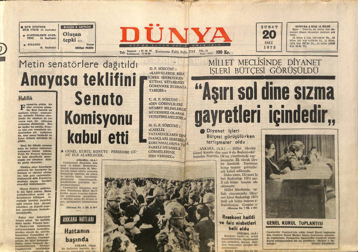Dünya Gazetesi 20 Şubat 1973 - Tarım Sektöründe Plân Hedefine Ulaşılamadı - Demirel Avcı İle Görüştü GZ148305 - 1