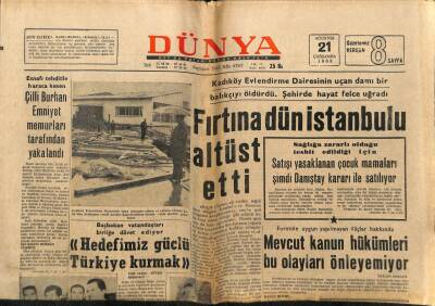 Dünya Gazetesi 21 Ağustos 1968 - Fırtına İstanbulu Alt Üst Etti GZ68228 - 1