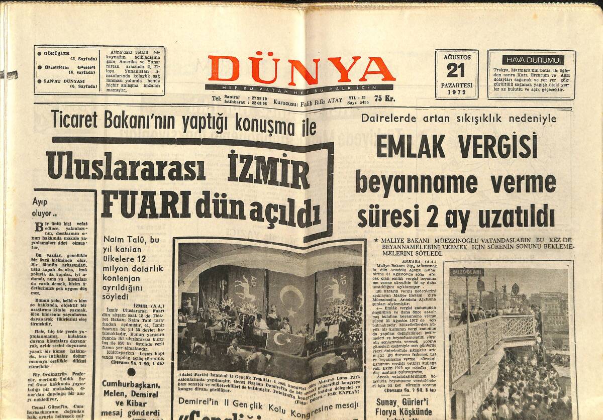 Dünya Gazetesi 21 Ağustos 1972 - Fas Kralının Oğlu Da Suikastçilerin İçinde - Mükerrem Berk İstanbul Orkestrası Müdürü Oldu GZ148176 - 1