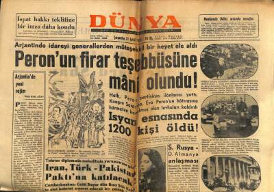 Dünya Gazetesi 21 Eylül 1955 - Arjantinde İdareyi Generallerden Müteşekkil Bir Heyet Ele Aldı GZ59910 - 2