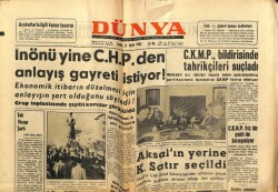 Dünya Gazetesi 21 Eylül 1962 - İnönü Yine CHPden Anlayış Gayreti İstiyor GZ59863 - 2