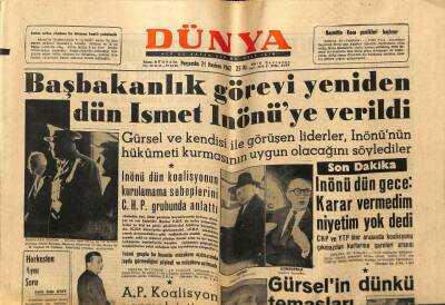 Dünya Gazetesi 21 Haziran 1962 - Başbakanlık Görevi Yeniden İsmet İnönüye Verildi GZ59793 - 1