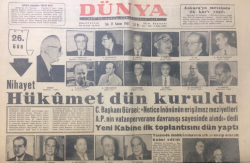 Dünya Gazetesi 21 Kasım 1961 - Hükümet Dün Kuruldu - GZ12949 - 1