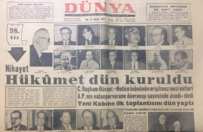 Dünya Gazetesi 21 Kasım 1961 - Hükümet Dün Kuruldu - GZ12949 - 1