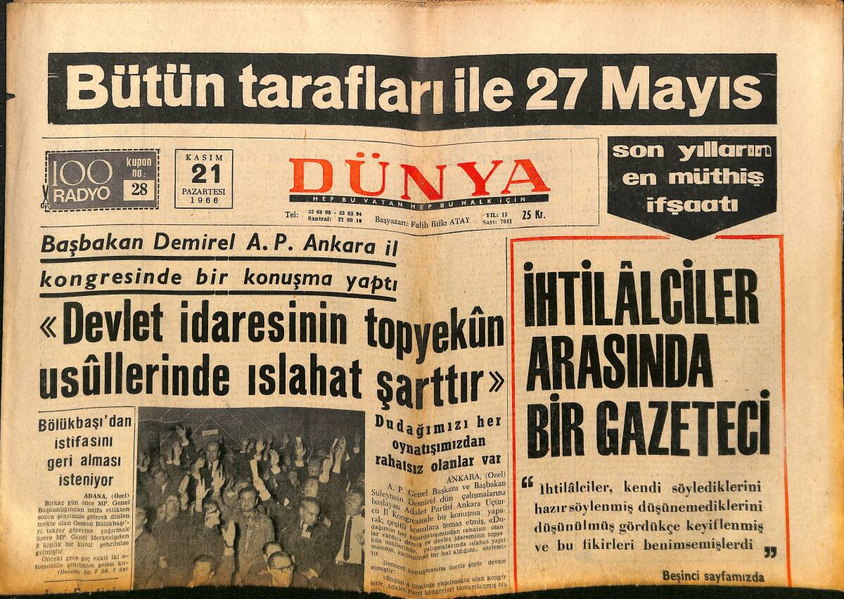 Dünya Gazetesi 21 Kasım 1966 - Almanya'daki Türk Kabadayıları - Nevin Pere Yakında İstanbul'dan Ayrılıyor GZ149343 - 1