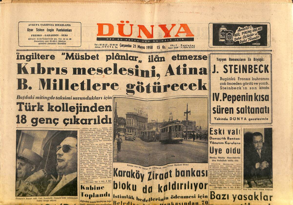 Dünya Gazetesi 21 Mayıs 1958 - Karaköy Ziraat Bankası Bloku Da Kaldırılıyor - En İyi Giyinen Kadın Anita GZ152166 - 1
