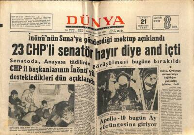 Dünya Gazetesi 21 Mayıs 1969 - 23 CHPli Senatör Hayır Diye And İçti GZ61060 - 1