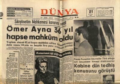 Dünya Gazetesi 21 Mayıs 1971 - Ömer Ayna 36 Yıl Hapse Mahkum Oldu GZ59681 - 1