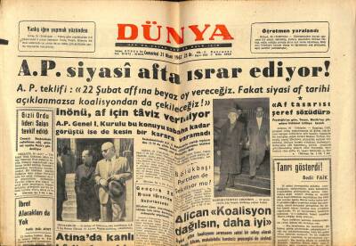 Dünya Gazetesi 21 Nisan 1962 - AP Siyasi Afta Israr Ediyor GZ61105 - 2