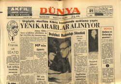 Dünya Gazetesi 21 Nisan 1965 - Ürgüplü Mecliste Kıbrıs Konusunda Yeni Kararlar Alınıyor Dedi GZ59944 - 2