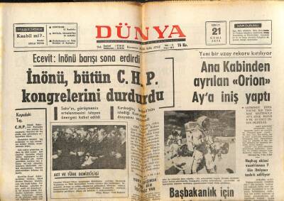 Dünya Gazetesi 21 Nisan 1972 - İnönü Bütün CHP Kongrelerini Durdurdu GZ68102 - 2