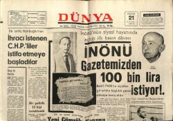 Dünya Gazetesi 21 Temmuz 1972 - İnönü Gazetemizden 100 Bin Lira İstiyor GZ66994 - 2