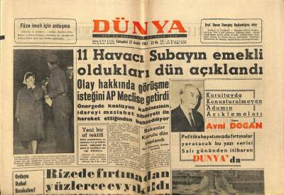 Dünya Gazetesi 22 Aralık 1962 - Rizede Fırtınadan 100lerce Ev Yıkıldı GZ68029 - 1