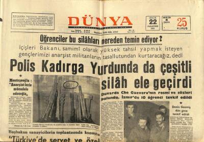 Dünya Gazetesi 22 Aralık 1969 - Polis Kadırga Yurdunda da Çeşitli Silah Ele Geçirdi GZ88953 - 1