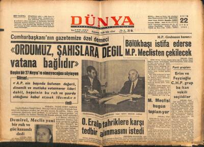 Dünya Gazetesi - 22 Ekim 1965 - Ordumuz Sahıslara Değil Vatana Bağlıdır GZ110994 - 1