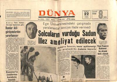 Dünya Gazetesi - 22 Haziran 1969 - Sadun İllez Ameliyat Edilecek GZ111047 - 1