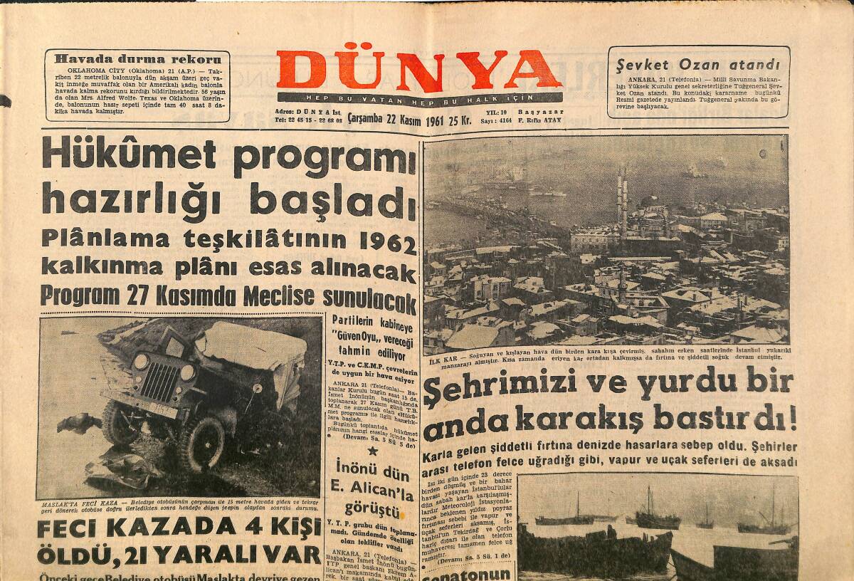 Dünya Gazetesi 22 Kasım 1961 - İnönü Dün E. Alican'la Görüştü - Hükümet Programı Hazırlığı Başladı GZ148091 - 1