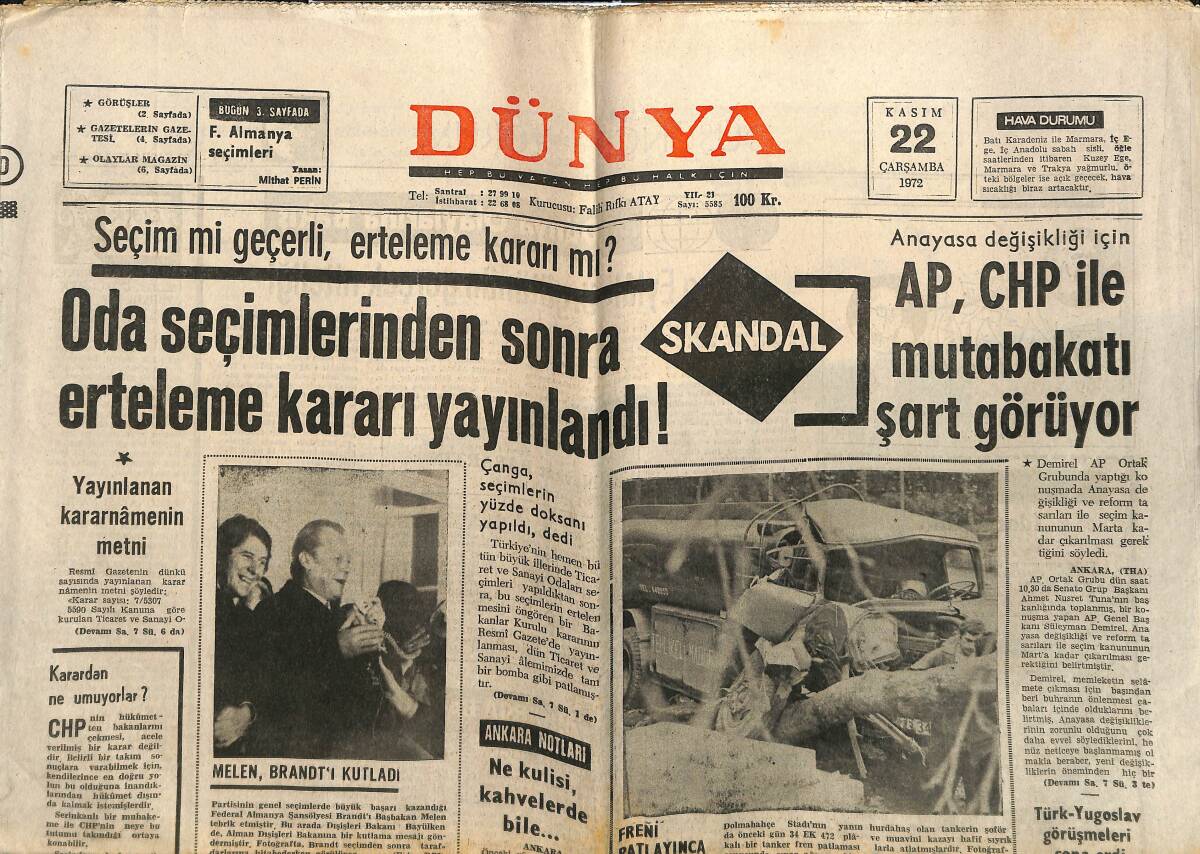 Dünya Gazetesi 22 Kasım 1972 - Sovyetler Japonya İngiltere Ve İtalya'dan Kredi İstiyor - Profesör Sami Okay Londra'da Vefat Etti GZ152503 - 1