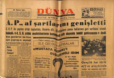 Dünya Gazetesi 22 Mayıs 1962 - AP Af Şartlarını Genişletti GZ59866 - 1