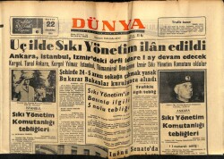 Dünya Gazetesi 22 Mayıs 1963 - Üç İlde Sıkı Yönetim İlan Edildi GZ59940 - 1