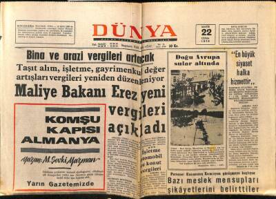 Dünya Gazetesi 22 Mayıs 1970 - Maliye Bakanı Erez Yeni Vergileri Açıkladı GZ66198 - 1