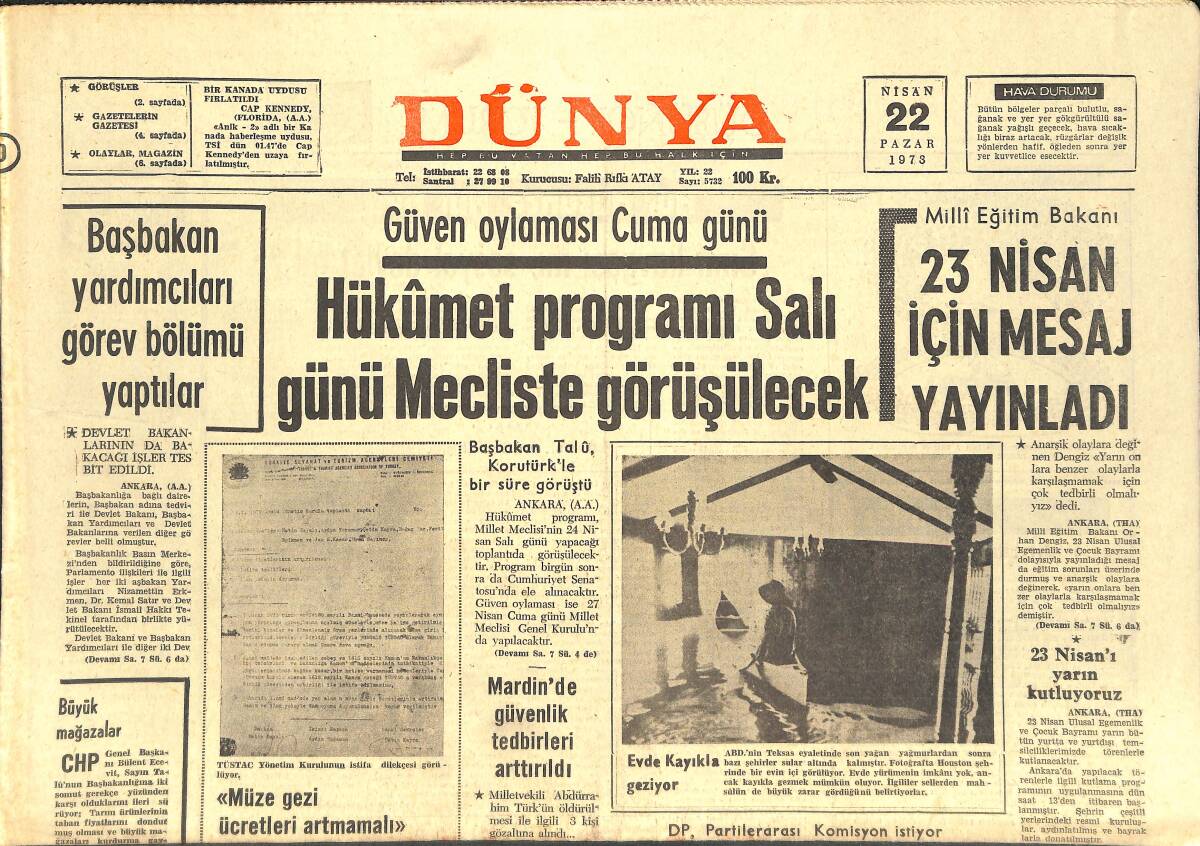 Dünya Gazetesi 22 Nisan 1973 - Kraliçe Elizabeth Hadisesiz Olarak İsrail'e Vardı - Dev Amerikan Şirketleri İle Rusya Flört Aşamasında GZ143145 - 1