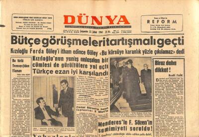 Dünya Gazetesi 22 Şubat 1961 - Menderesle F. Sözenin Samimiyeti Soruldu ! GZ87175 - 1