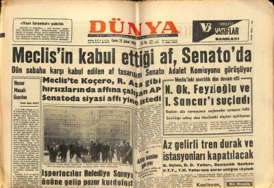 Dünya Gazetesi 22 Şubat 1963 - Meclisin Kabul Ettiği Af Senatoda GZ61037 - 1