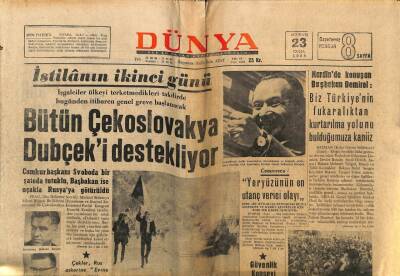 Dünya Gazetesi 23 Ağustos 1968 - Bütün Çekoslovakya Dubçeki Destekliyor GZ68229 - 1