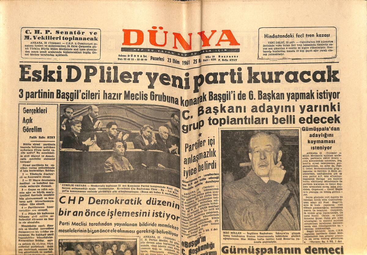 Dünya Gazetesi 23 Ekim 1961 - E. Alican Kararları Bugün Açıklayacak - Şilep Yangınında Zarar Bir Milyon GZ152480 - 1
