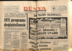 Dünya Gazetesi 23 Ekim 1971 - Milliyet Gazetesi Kendi Kendini Belge İle Yalanladı GZ61007 - 1